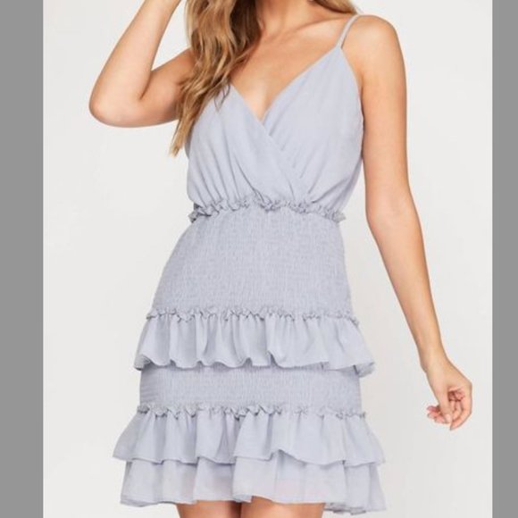 She + Sky Dresses & Skirts - Sleveless Smocked Tiered Dress in Blue